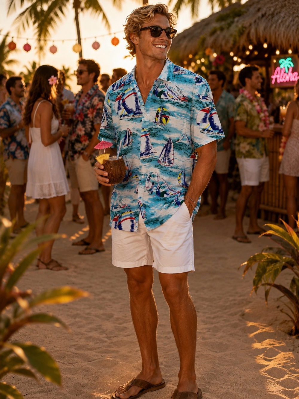 Rima Beachwear Sailing Yacht Hawaiian Shirt 2XL Nautical Ocean Boat Camp